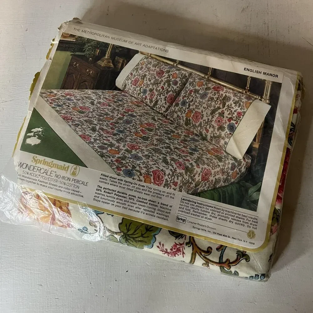 New VTG Springmaid Wondercale English Manor Twin Flat Sheet 39 x 76 Traditional